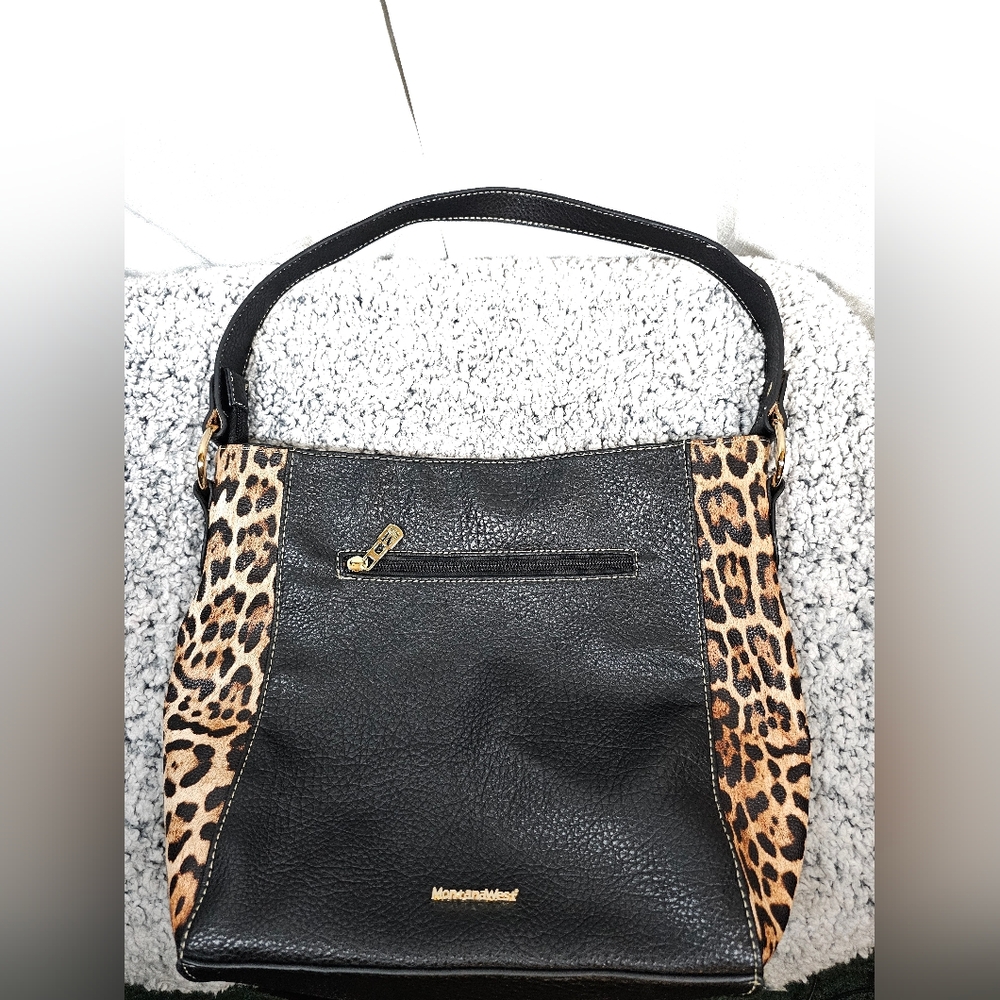 Montana West Black Leopard Trim Handbag